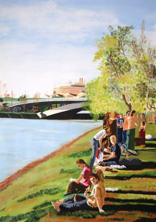 cuadro de pintura acrilica descanso en el rio 104